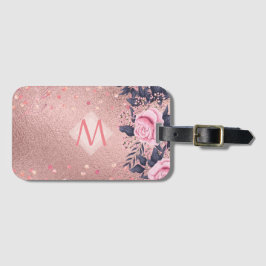 Girarly All ROSEGOLD Blue Rosa Blommigt MONOGRAM Bagagebricka