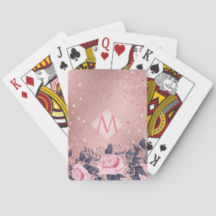 Girarly All ROSEGOLD Blue Rosa Blommigt MONOGRAM Casinokort