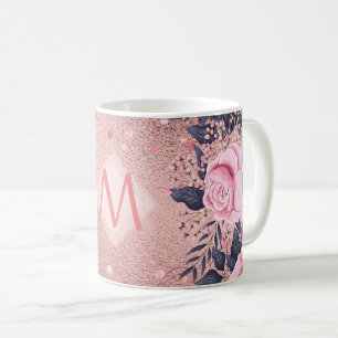 Girarly All ROSEGOLD Blue Rosa Blommigt MONOGRAM Kaffemugg