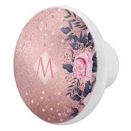 Girarly All ROSEGOLD Blue Rosa Blommigt MONOGRAM Knopp