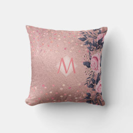 Girarly All ROSEGOLD Blue Rosa Blommigt MONOGRAM Kudde