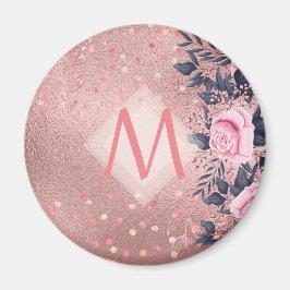 Girarly All ROSEGOLD Blue Rosa Blommigt MONOGRAM Magnet