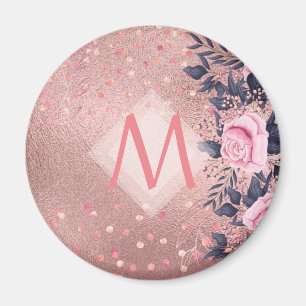 Girarly All ROSEGOLD Blue Rosa Blommigt MONOGRAM Magnet