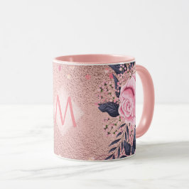 Girarly All ROSEGOLD Blue Rosa Blommigt MONOGRAM Mugg