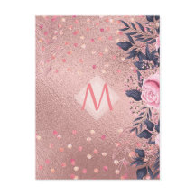 Girarly All ROSEGOLD Blue Rosa Blommigt MONOGRAM