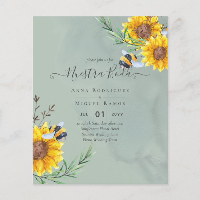 Girasoles de Invación de Boda Económica Bilingüe Flygblad (Framsidan)