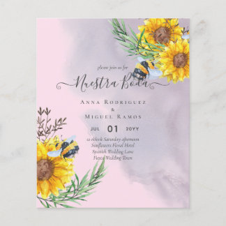 Girasoles de Invación de Boda Económica Bilingüe Flygblad