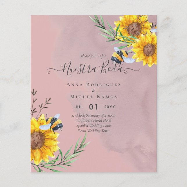 Girasoles de Invación de Boda Económica Bilingüe Flygblad (Framsidan)