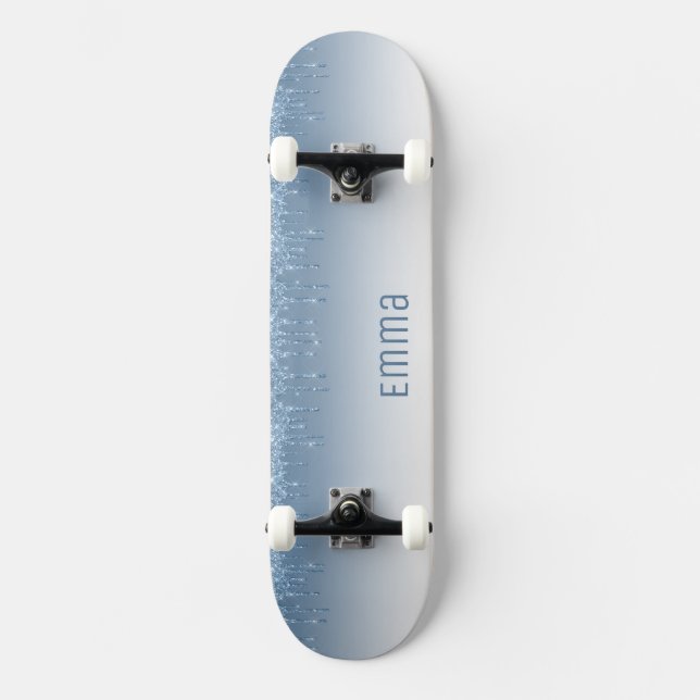 Girblått Glitter Skateboard med Namn (Framsida)