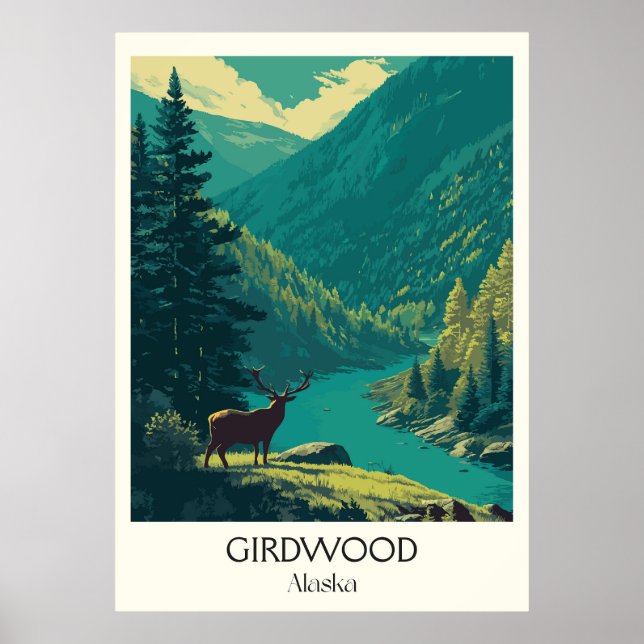 Girdwood Alaska Forest Deer Nature Poster (Framsidan)