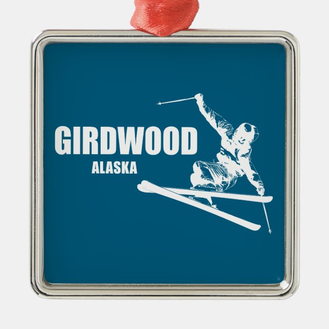 Girdwood Alaska Skier Julgransprydnad Metall (Framsidan)