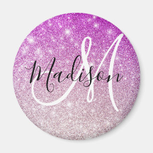 Girel & Glam Lila Glitter Sparkles Monogram Namn Magnet