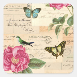 Girgigt vintage-dekal med ro och fjärilar fyrkantigt klistermärke