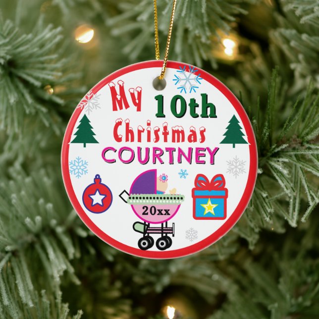 Girl 10th Christmas Doll Carriage Trees Any Age Julgransprydnad Keramik (Träd)