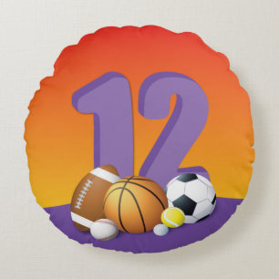 Girl 12:e Birthday Sports Bollar Rund Kudde