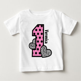 GIRL 1:a födelsedag ROSA Polka dots Zebra Hearts T Shirt