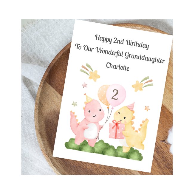 Girl 2nd Birthday Balloon Dinosaurs Card Kort (Skapare uppladdad)