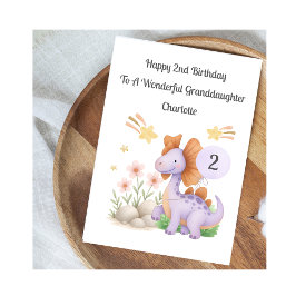 Girl 2nd Birthday Purple Dinosaur Card Kort