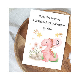 Girl 3rd Birthday Pink Orange Dinosaur Card Kort