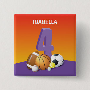 Girl 4e födelsedagen Sports Bollar Knapp