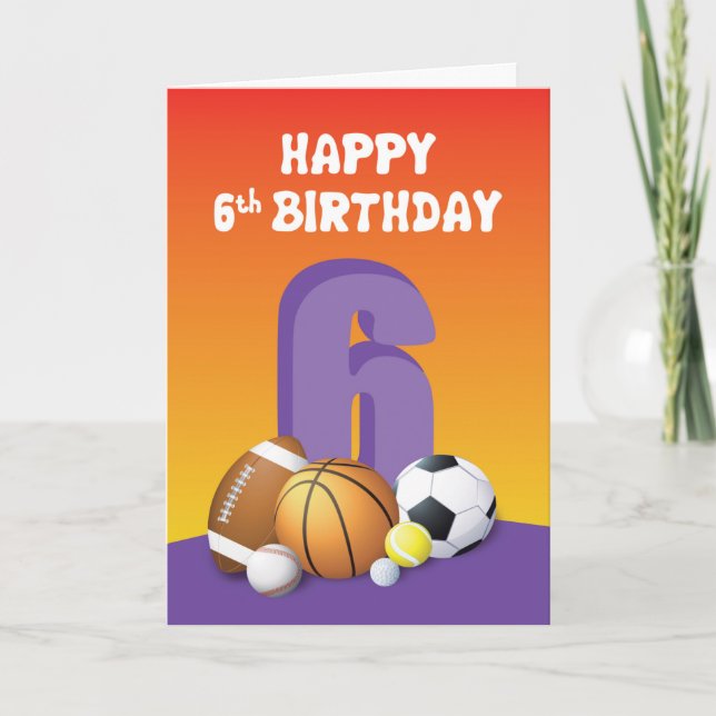 Girl 6e Birthday Sports Bollar Kort (Framsida)