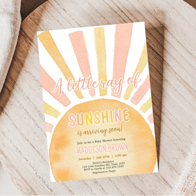 Girl A Little Ray of Sunshine Baby Shower Inbjudningar (Pink Boho Sunshine Baby Shower Invitation )