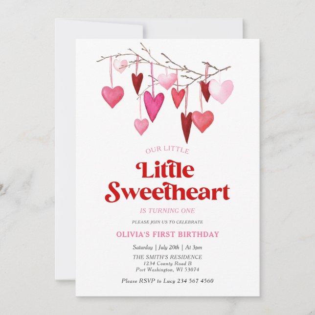 Girl A Little Swehoney Valentine 1st Birthday Inbjudningar (Framsida)