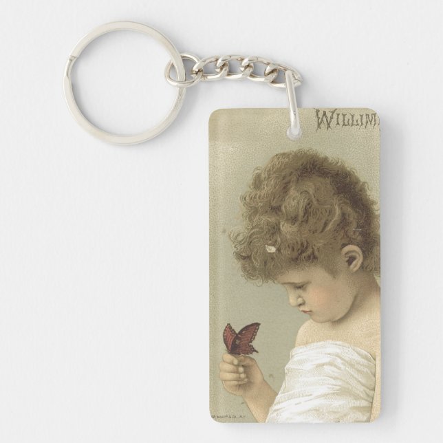 Girl Admiring Butterfly Ephemera Keychain (Framsidan)