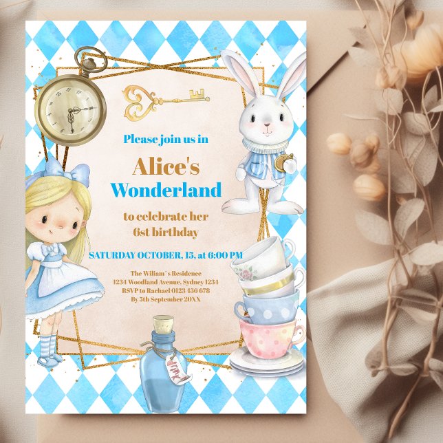 Girl Alice in Wonderland Birthday Tea Inbjudningar (Skapare uppladdad)