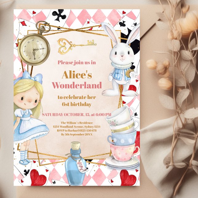 Girl Alice in Wonderland Birthday Tea Inbjudningar (Skapare uppladdad)