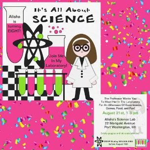 Girl All Om Science Födelsedagsfest inbjudan