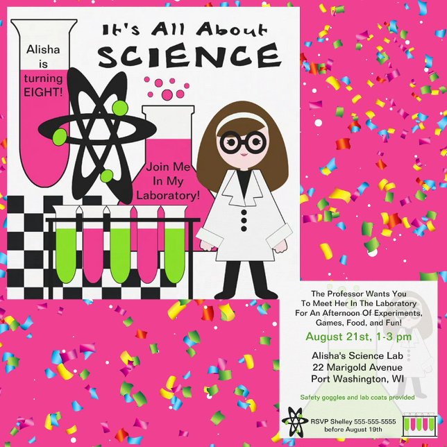 Girl All Om Science Födelsedagsfest inbjudan (Skapare uppladdad)