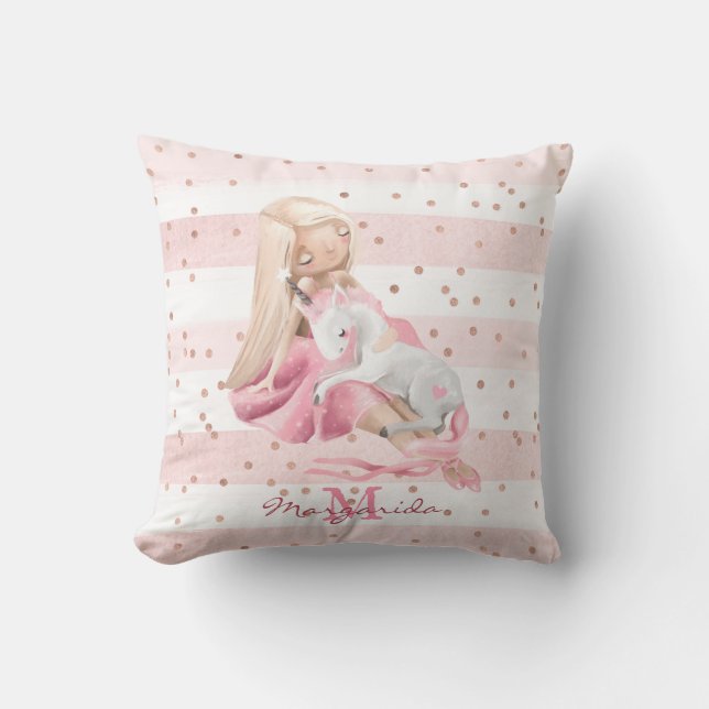 Girl and Baby Unicorn Kudde (Framsida)