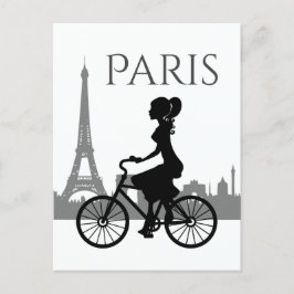 Girl and Bicycle Paris Eiffel Torn Vykort