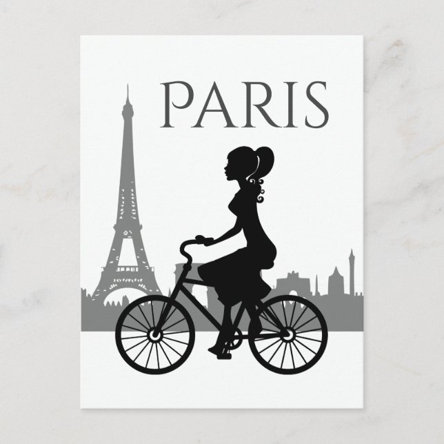 Girl and Bicycle Paris Eiffel Torn Vykort (Framsida)