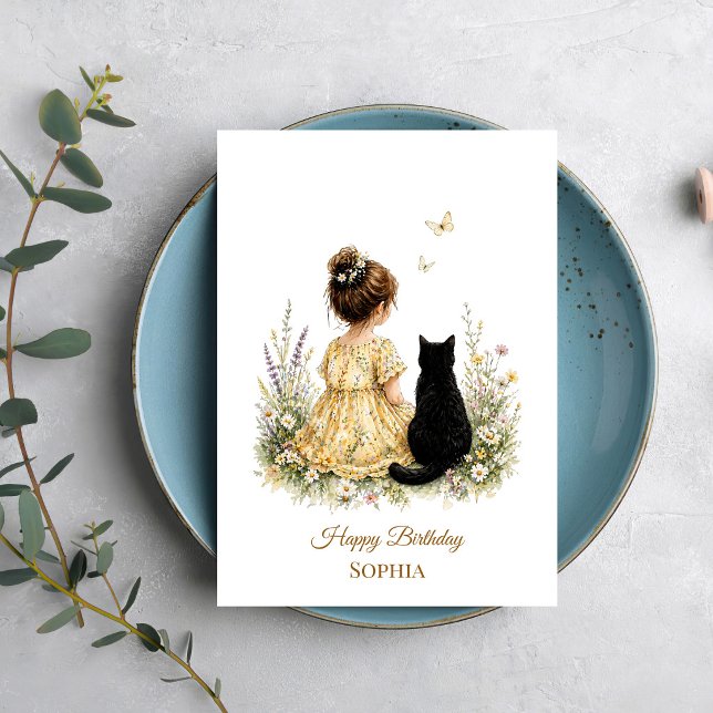 Girl and Black Cat Kort (Skapare uppladdad)