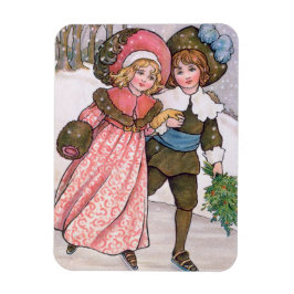 Girl and boy ice skating - Florence Hardy Magnet