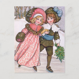 Girl and boy ice skating - Florence Hardy Vykort