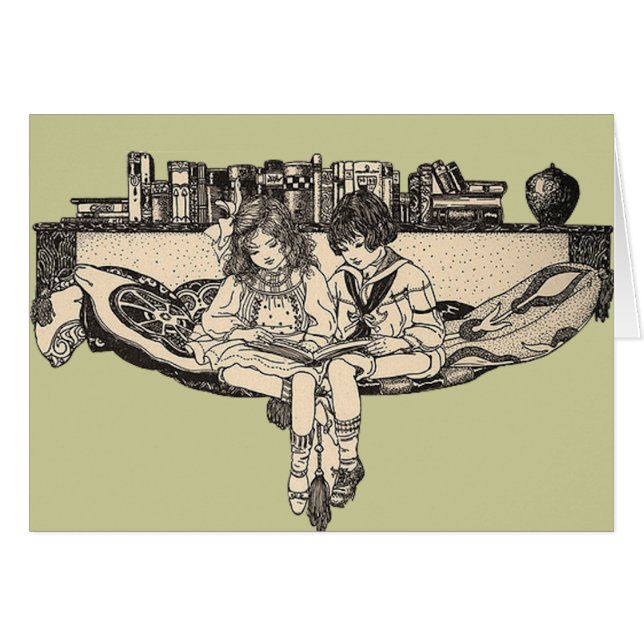Girl and Boy Reading Hälsningskort (Framsidan Horizontal)