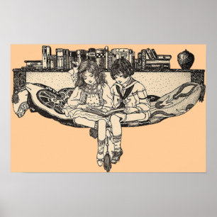 Girl and Boy Reading Poster