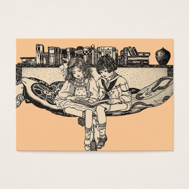 Girl and Boy Reading Visitkort (Framsidan)