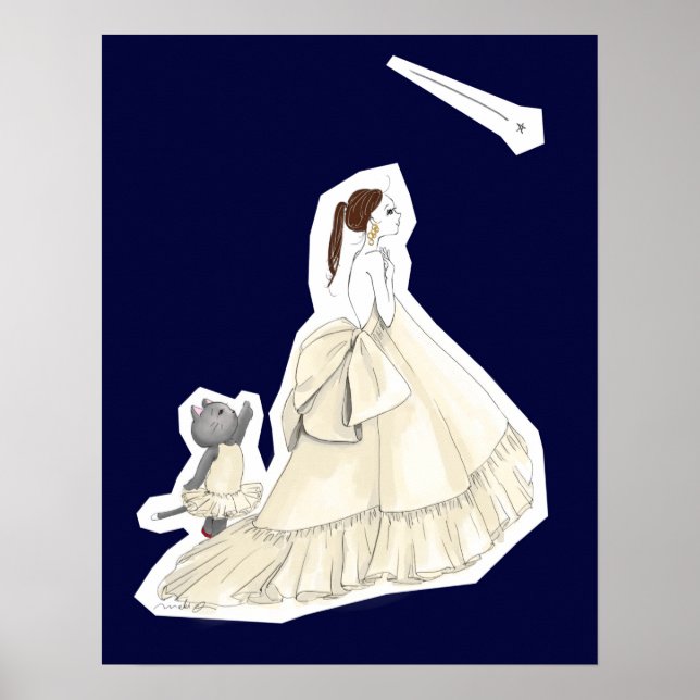 Girl and Cat in White Dresses Watching Shooting St Poster (Framsidan)
