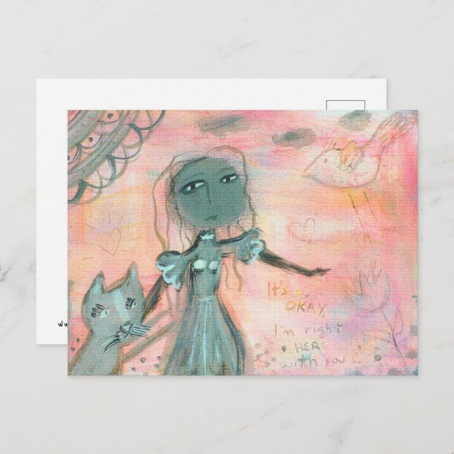 Girl and Cat Vykort (Fram/baksida)