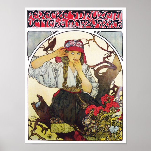 Girl and Geranium, Mucha Poster (Framsidan)