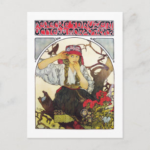 Girl and Geranium, Mucha Vykort