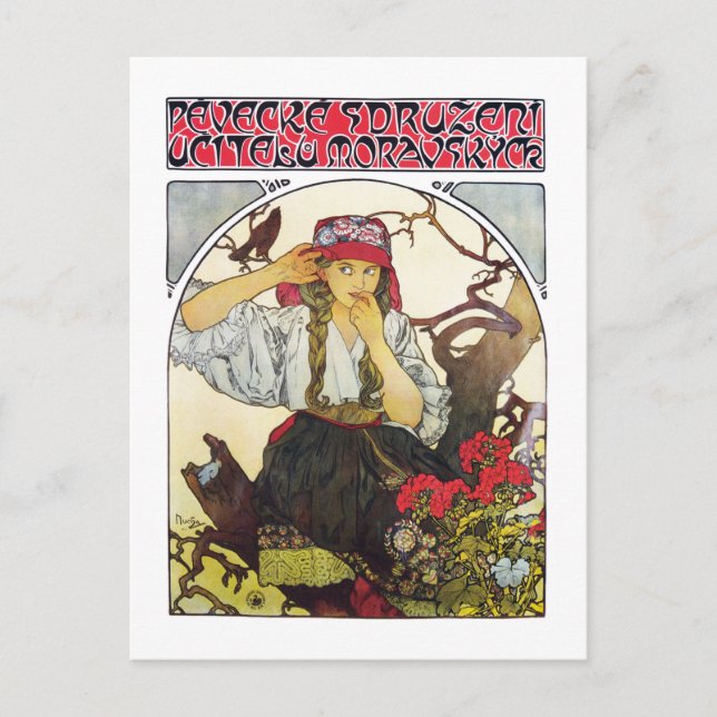 Girl and Geranium, Mucha Vykort (Framsida)