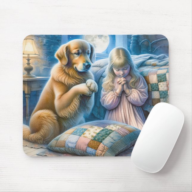 Girl and Golden Retriever Praying Musmatta (Med mus)