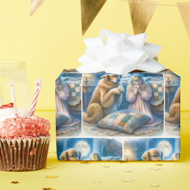 Girl and Golden Retriever Praying Presentpapper (Födelsedagsfest)