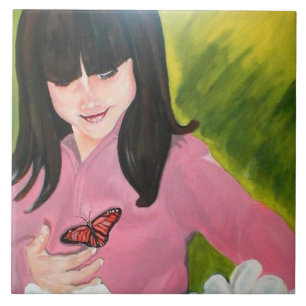 Girl and her Butterfly Tile Kakelplatta