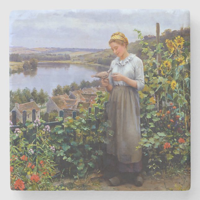 Girl and her Pet Dove (Young Woman and Bird) Stenunderlägg (Framsidan)